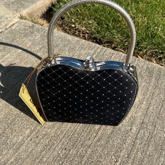 Joy Collection Blk Eve Clutch Bag Sparkly Dots "U" Handle Faux Diamond Closure - Picture 3 of 13